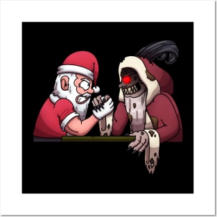 Santa Claus Arm Wrestling With Krampus Posters and Art